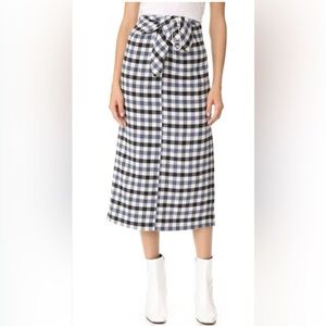 Tibi Tie Front Fairfax Gingham Midi Skirt Size 6 Blue | Modern Minimalist Midi